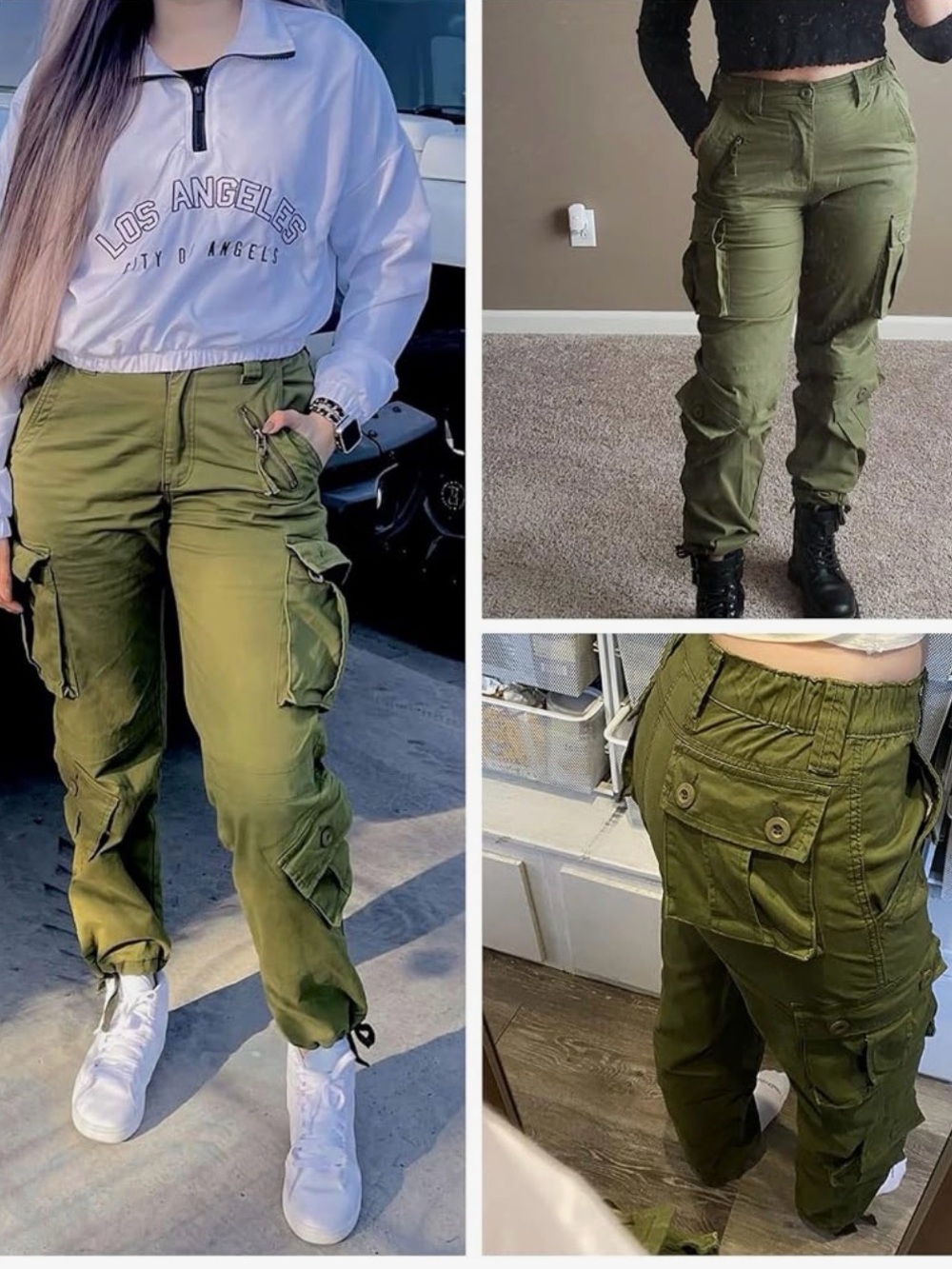 Olive Green 95% Cotton Cargo Jogger Pants - Utility Pocket Trousers